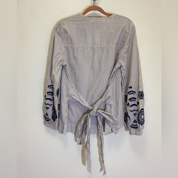 J. Crew - Tie Front or Back Pullover Blouse with Embroidery Sleeves - size S - Picture 2 of 8
